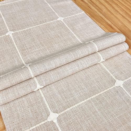 Miniatura 6 de Camino de mesa de lino bordado rústico a cuadros, camino de mesa rectangular a cuadros para comedor, tocador, café, fiesta, decoración de mesa de