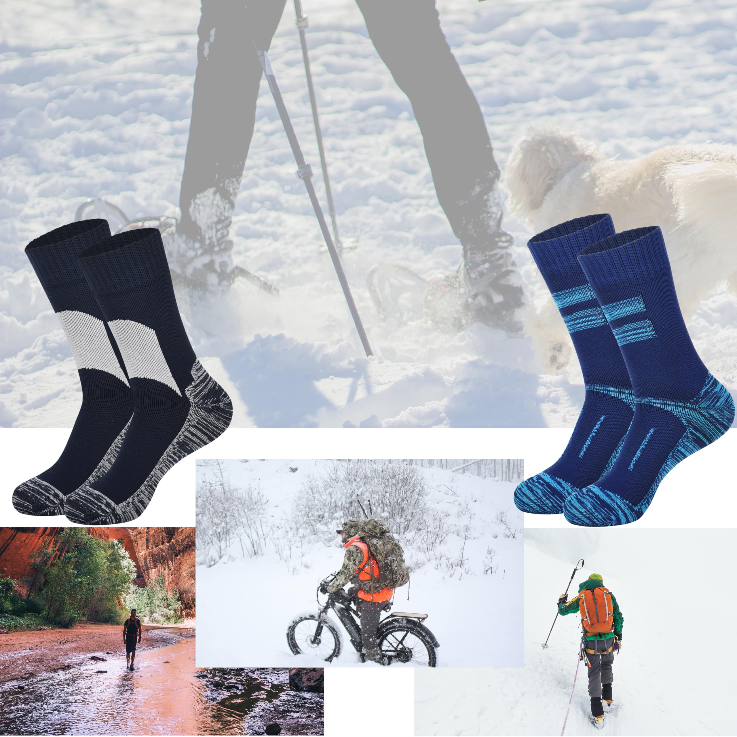 Jeasona 2 pares de calcetines térmicos impermeables para hombre 9-11 calcetines impermeables | Hombres remo, correr, ciclismo, golf, trabajo, invierno, caminata