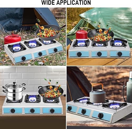 Miniatura 7 de Estufa de gas propano, estufa de gas de 3 quemadores, estufa de gas portátil de encendido automático, estufa de acero inoxidable de 3 quemadores GLP