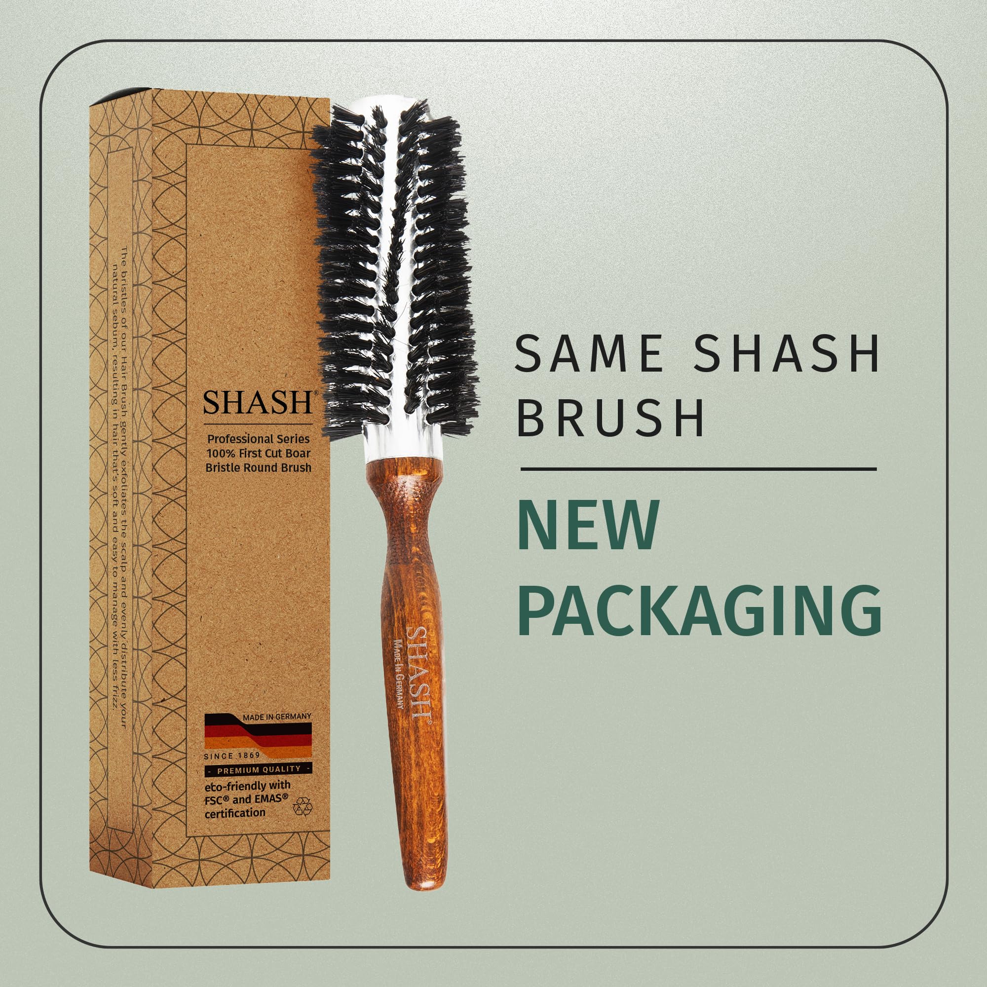 SHASH Desde 1869 Cepillo Redondo Pelo de Jabalí (Pequeño) | Añade Volumen, Combate el Encrespamiento, Promueve Cabello Suave, Madera Ecológica