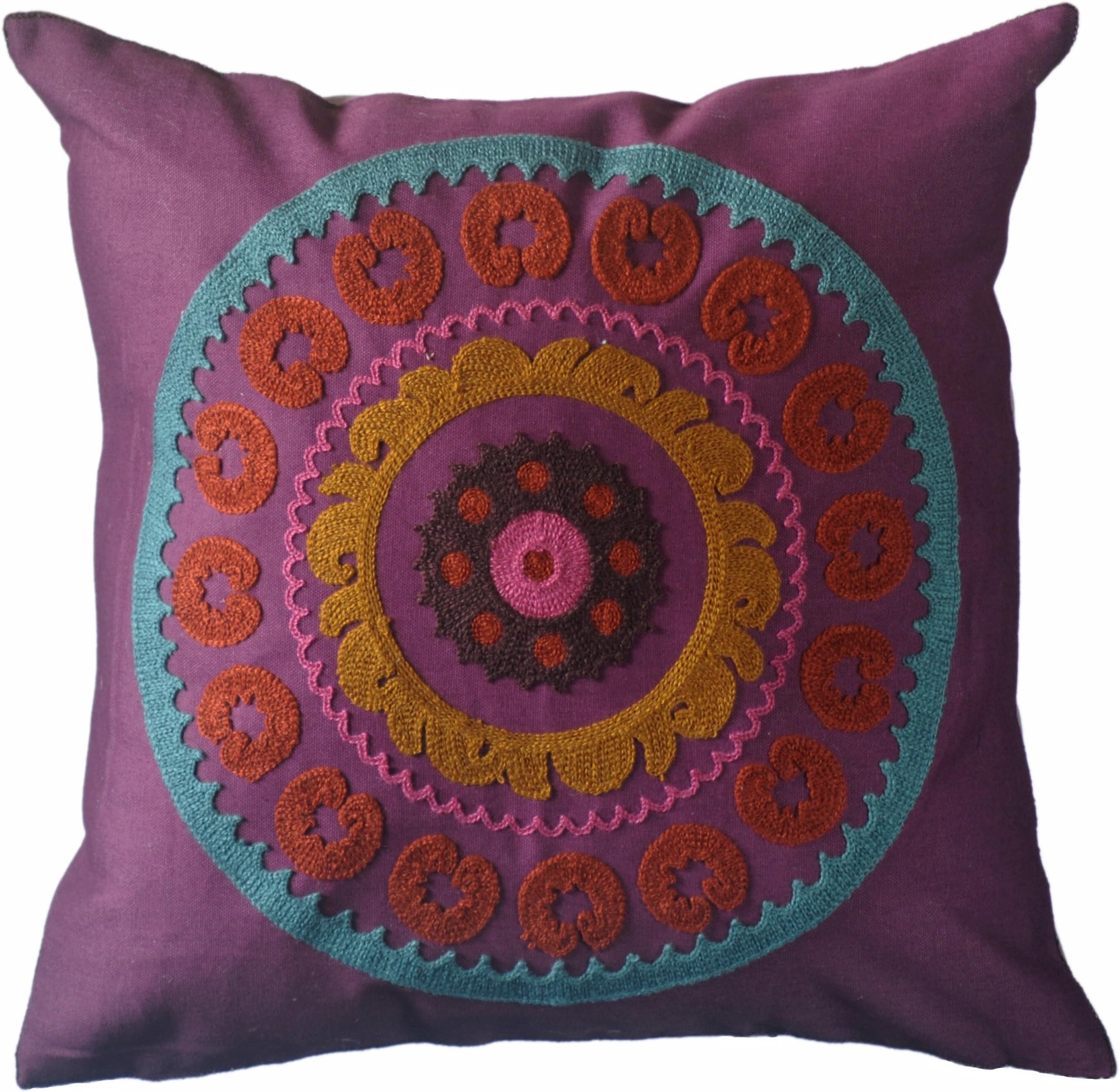 Decorative Yarn Embroidered Throw Pillow Cover 18"by 18"