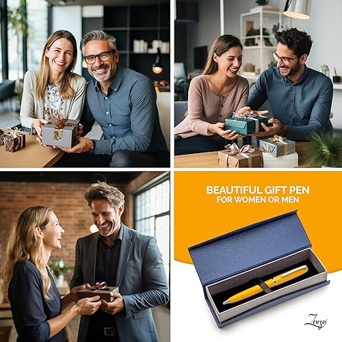 Miniatura 7 de ZenZoi Bolígrafo amarillo  Recargable, bolígrafo de lujo para mujeres, hombres. Recambios de tinta Schmidt de alta calidad de escritura suave. Juego