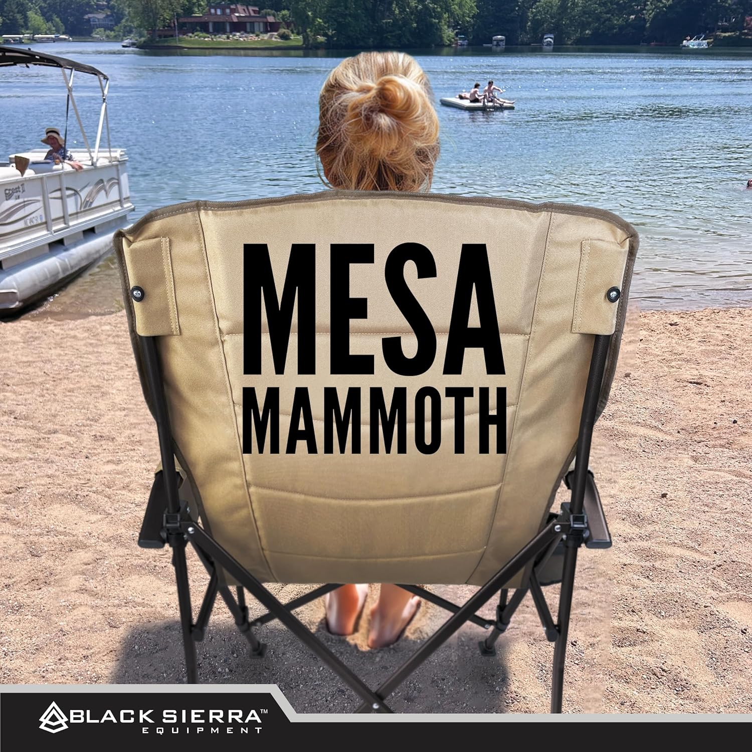 Black Sierra Oversize Camping Chair for Adults Supports 500 lbs, XL Heavy Duty Hard Arm Folding Chair, Steel Frame Durable Padded Outdoor Seat, Portable Fold Up Chair w/Cup Holder and Storage Bag - Image 2