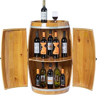 Vintiquewise Wooden Wine Barrel Shaped Wine Holder, Bar Storage Lockable Storage Cabinet