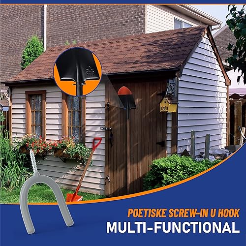 Miniatura 3 de POETISKE Ganchos de utilidad atornillados en U para montaje en pared, organizador de almacenamiento para garaje, palas colgantes, escoba, guitarra,