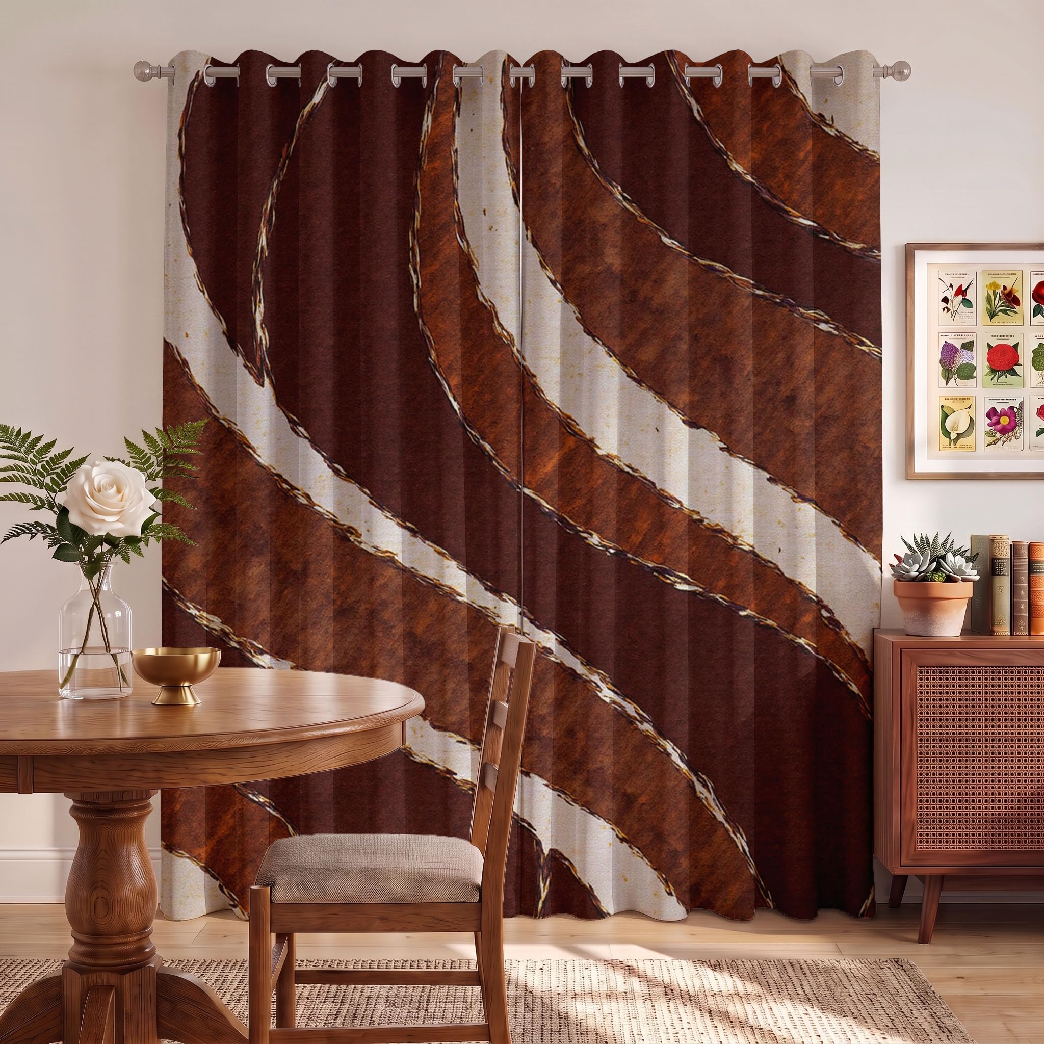Tende con Curve Ondulate Marroni 2 pannelli 140 x 220 cm, tende oscuranti Stile Vintage Invecchiato, Tende Termiche Isolanti con Occhielli per soggiorno camera da letto Finestre