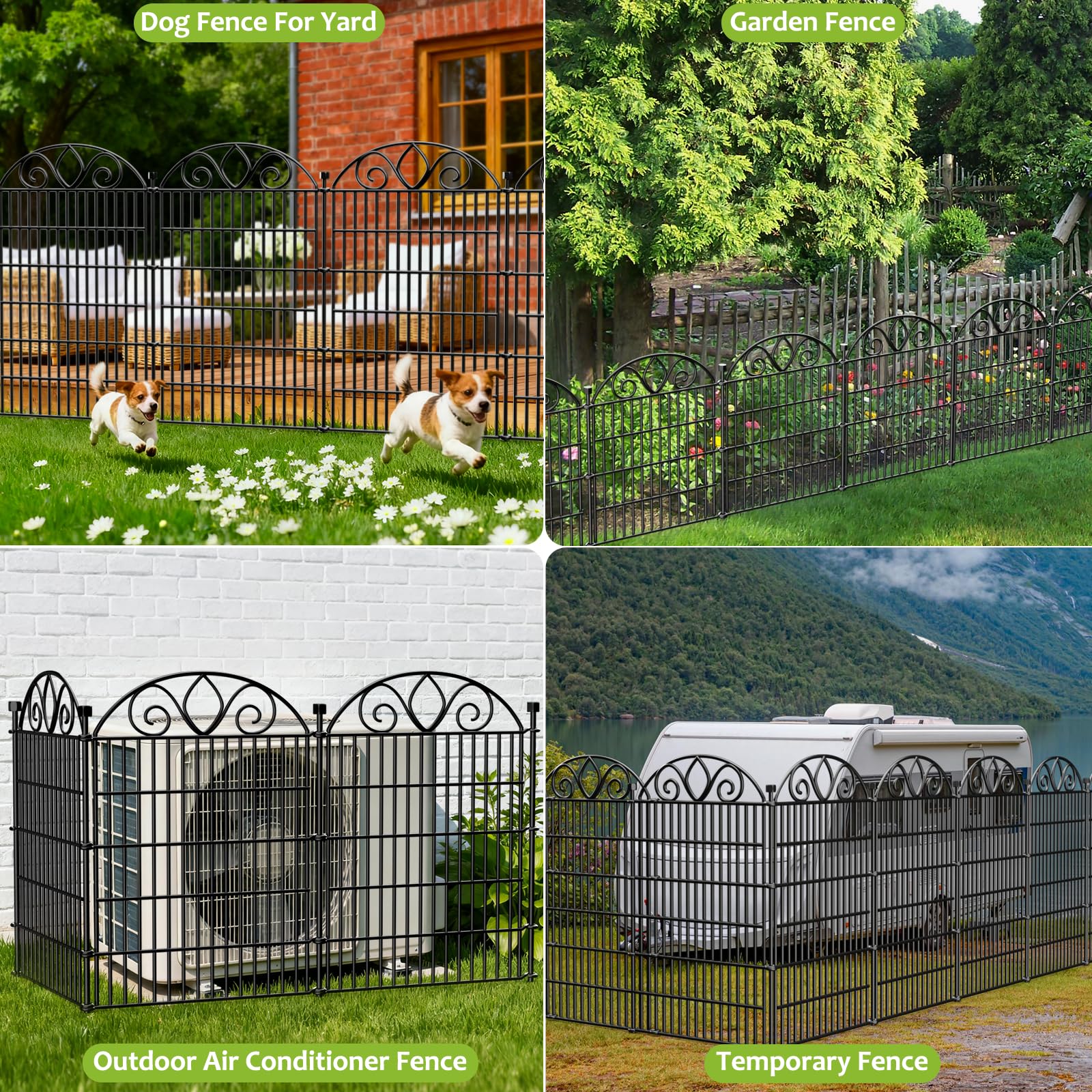 Condition photo showing New/Like New for 10 panels no dig tall garden fence with gate - 48" h x 26.25' l rustproof metal dog fence outdoor for yard, decorative animal barrier fence for pet, garden border, patio, flower | temporary fencing