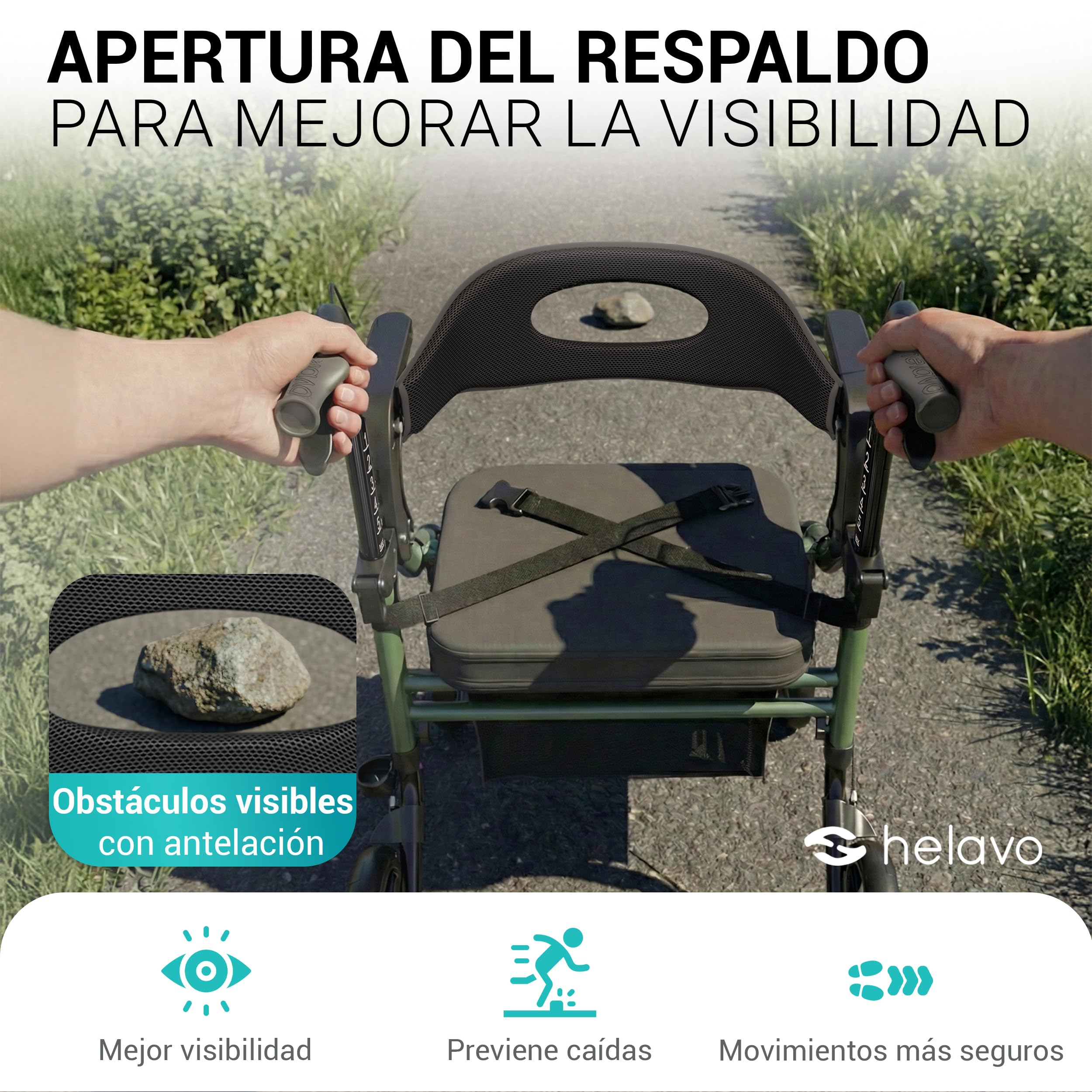 Helavo Rollator y Silla de Ruedas 2 en 1 con Ruedas Todoterreno – Andador Ligero con Función Silla de Ruedas, Plegable, Altura Ajustable, Capacidad de Carga hasta 136 kg