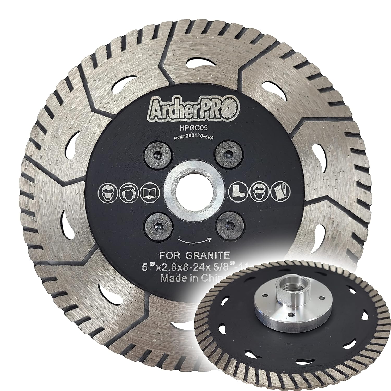 Archer PRO 5" in. 2-in-1 Turbo Rim Diamond Blades for Angle Grinder, Both Cutting and Grinding Granite, Stone, Masonry, Bricks, Pavers, Blocks, Concrete