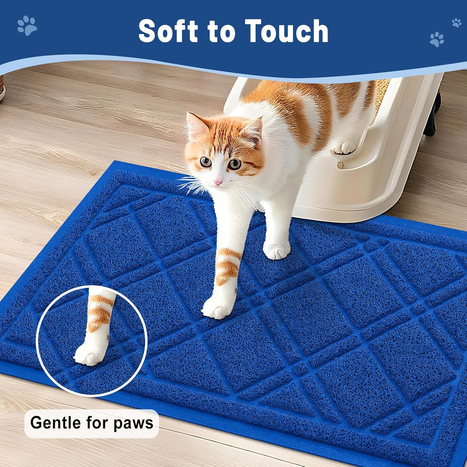 Smiry Cat Litter Box Mat 36x24, Non-Slip Water Resistant Litter Trapping Mat, Easy Clean Less Waste and Urine-Locking Cat Carpet for Indoor, Blue