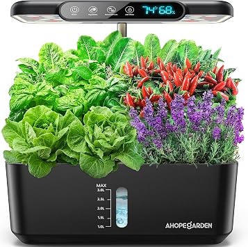 Ahopegarden Hydroponics Growing System 10 Pods Temp & Humidity Display | Indoor Garden Kit with LED Grow Light for Lettuce and Tomatoes - Beginner-Friendly Plant Germination Kit for Home Kitchen
