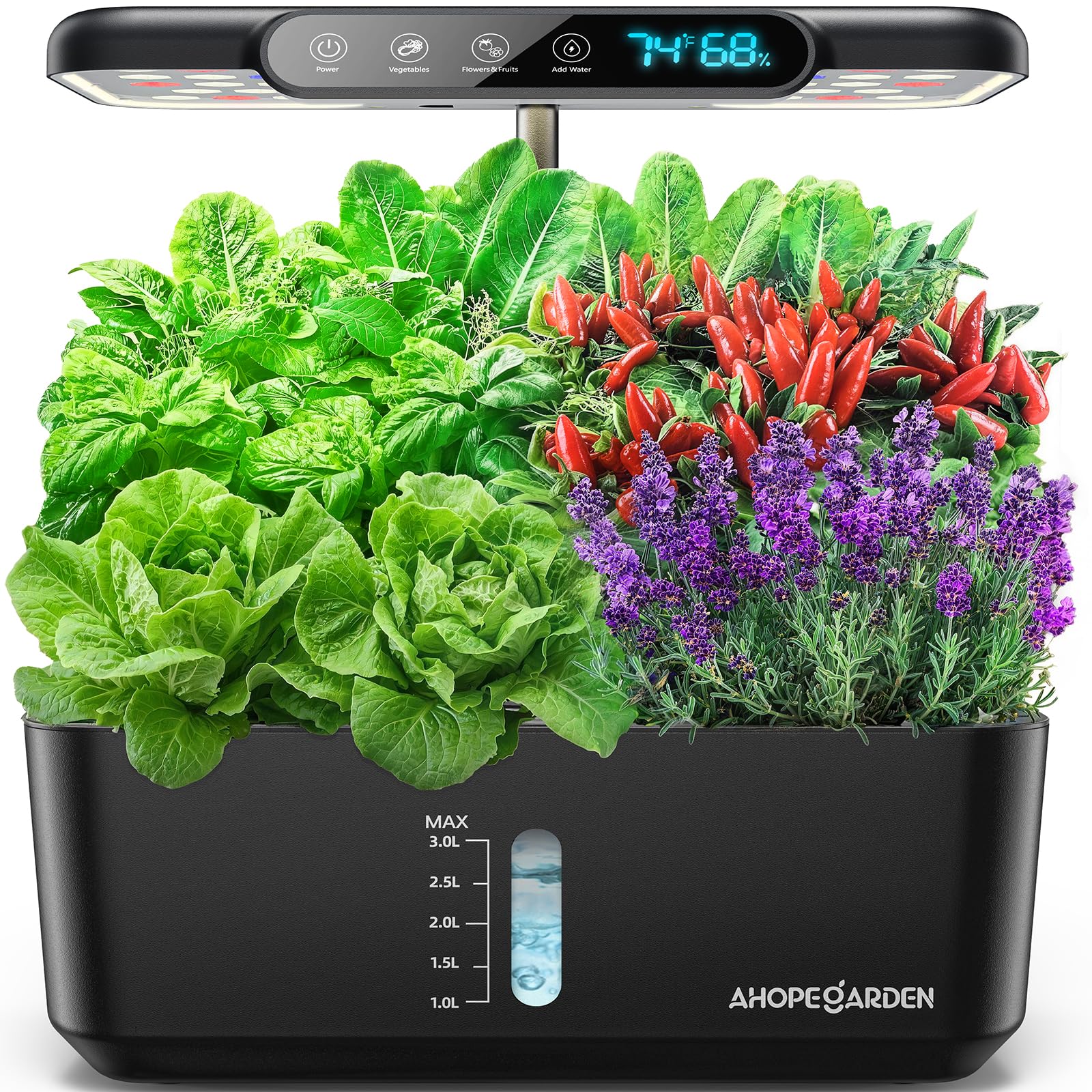 Ahopegarden Système de culture hydroponique : affichage de la température | Kit de jardin d'intérieur avec lampe de croissance LED pour laitue et tomates – Kit de germination de plantes pour débutants