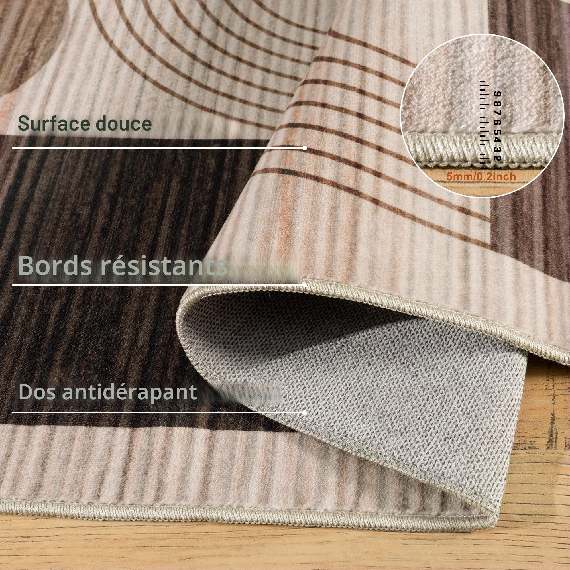 Grand tapis de salon, motif abstrait, moderne, chocolat, 200 x 230 cm, lavable, pour salon, chambre à coucher, bureau