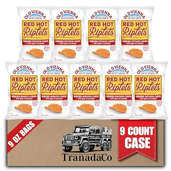 Old Vienna of St. Louis Red Hot Riplets Ridged Potato Chips 9oz Bags Case of 9 by TranadaCo