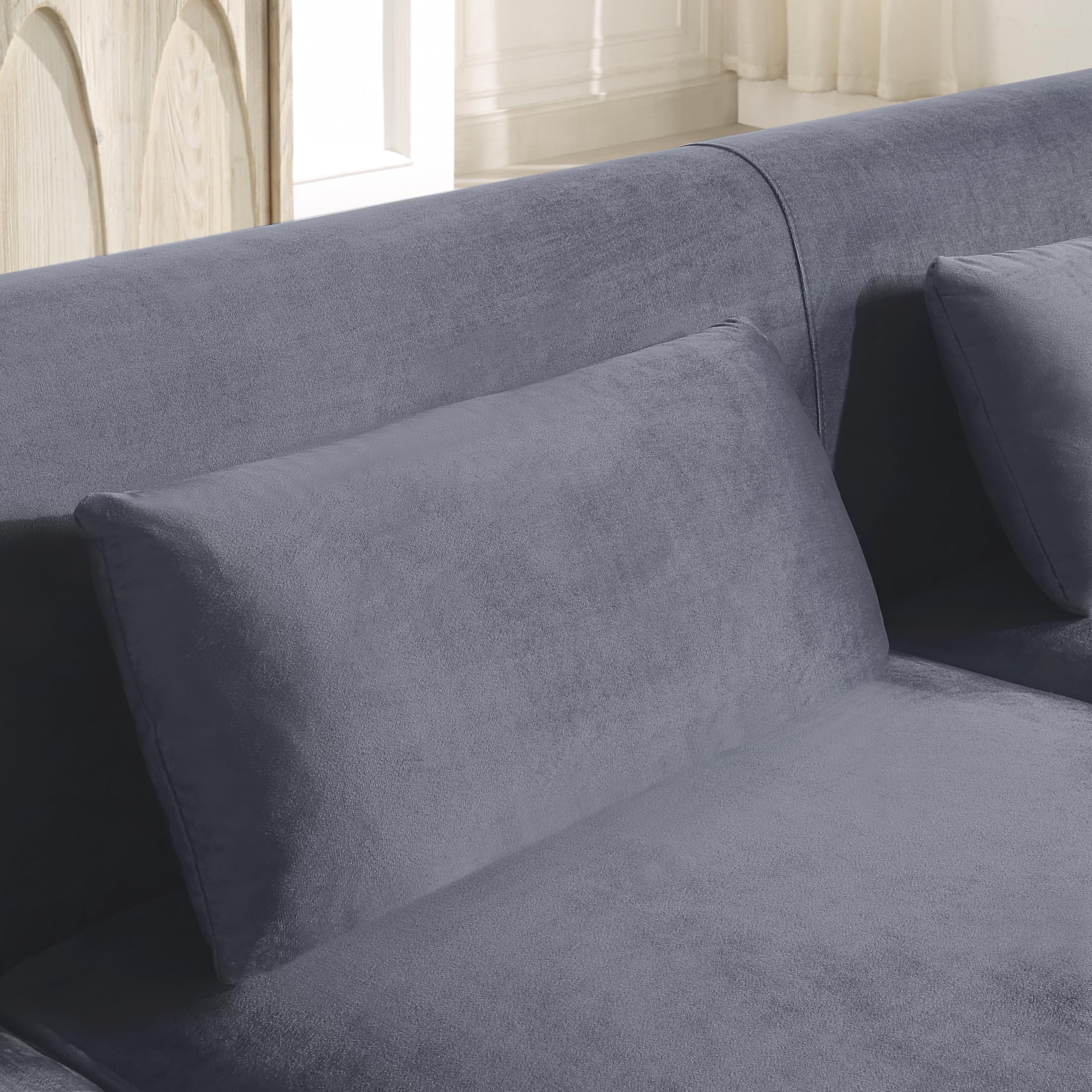 YESGIGA Soft Velvet 3-Seater Design Sofa, Convertible 3-Adjustable Sofa Bed, Sturdy Metal Leg Support, Suitable for Multiple scenarios Living Room, Bedroom (Grey)