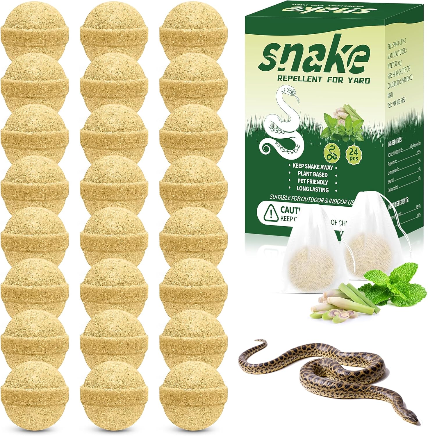 24 Pack Natural Snake Repellent, Snake Repellent for Outdoor Yard Garden House | Long-Lasting Protection | Safe for Dogs and Children