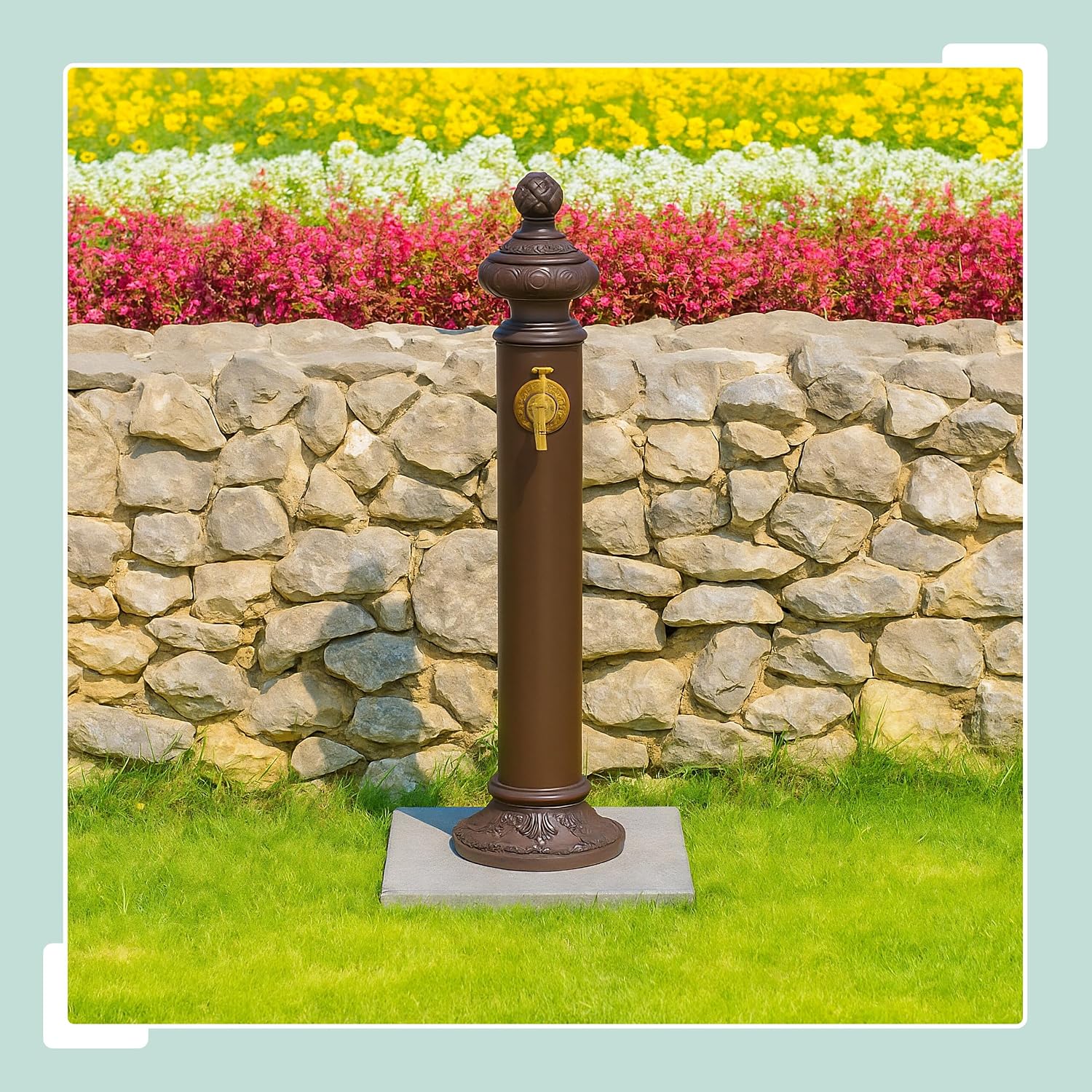 Relaxdays Antique Standing Fountain with Tap, H x W x D: 87 x 20.5 x 24 cm, Water Pump for Garden, Floor Mounting, Brown