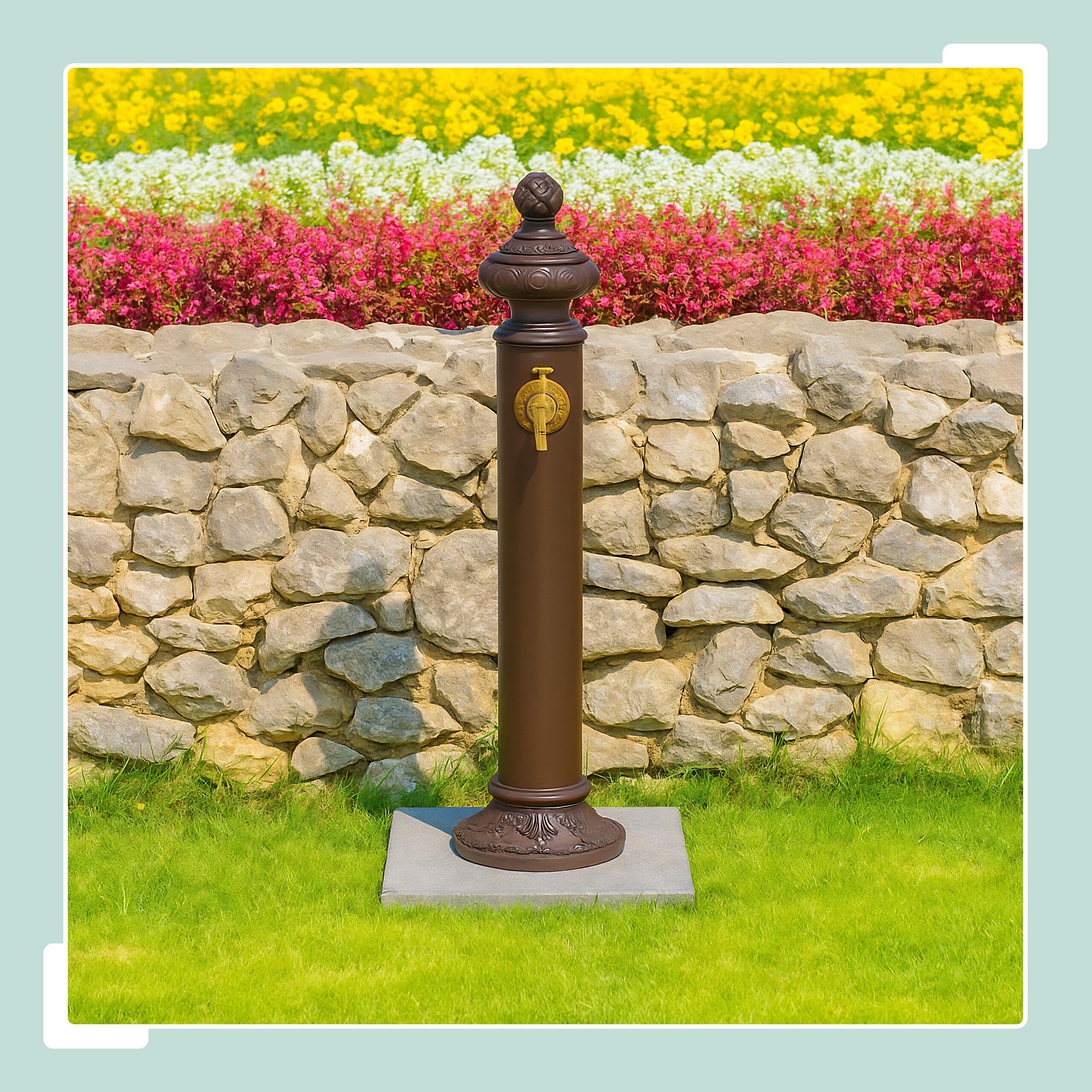 Relaxdays Fontaine extérieure pour Le Jardin ou la terrasse, Robinet doré, H x L x P : 87 x 20 x 24 cm, Marron