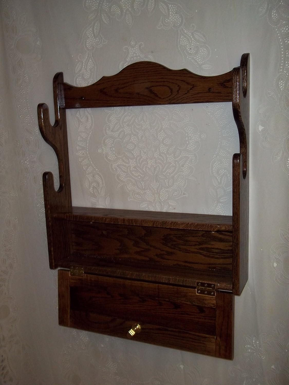 Handmade Beauty Red Oak 2 Gun Rack with Locking Storage Compartment Walnut Finish