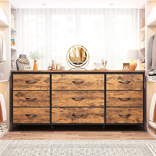 Miniatura 10 de EnHomee Mueble de TV con cajones, centro de entretenimiento con 9 cajones, consola multimedia para consola de TV de 60 pulgadas para dormitorio,