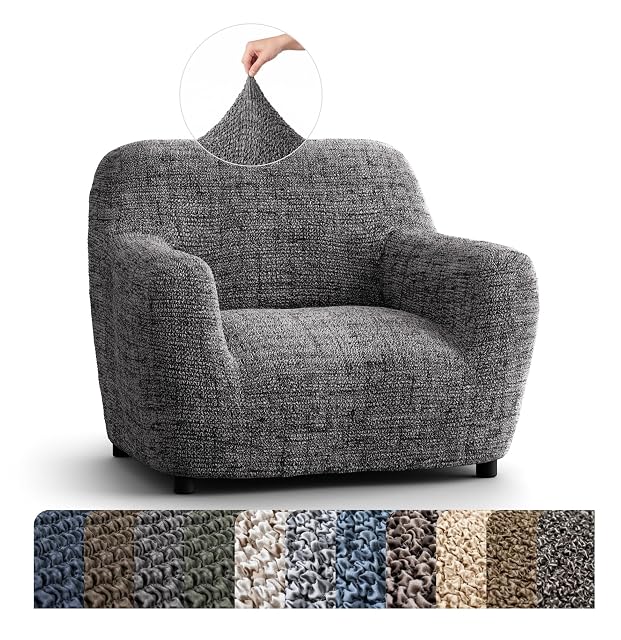 Mamma Mia Covers PAULATO BY GA.I.CO. Chair Cover - Stretch Armchair Slipcover - Armchair Cover for Pets and Kids - Soft Chair Slipcovers - Easy to Clean Furniture Protector - Microfibra Print - Vittoria Grey