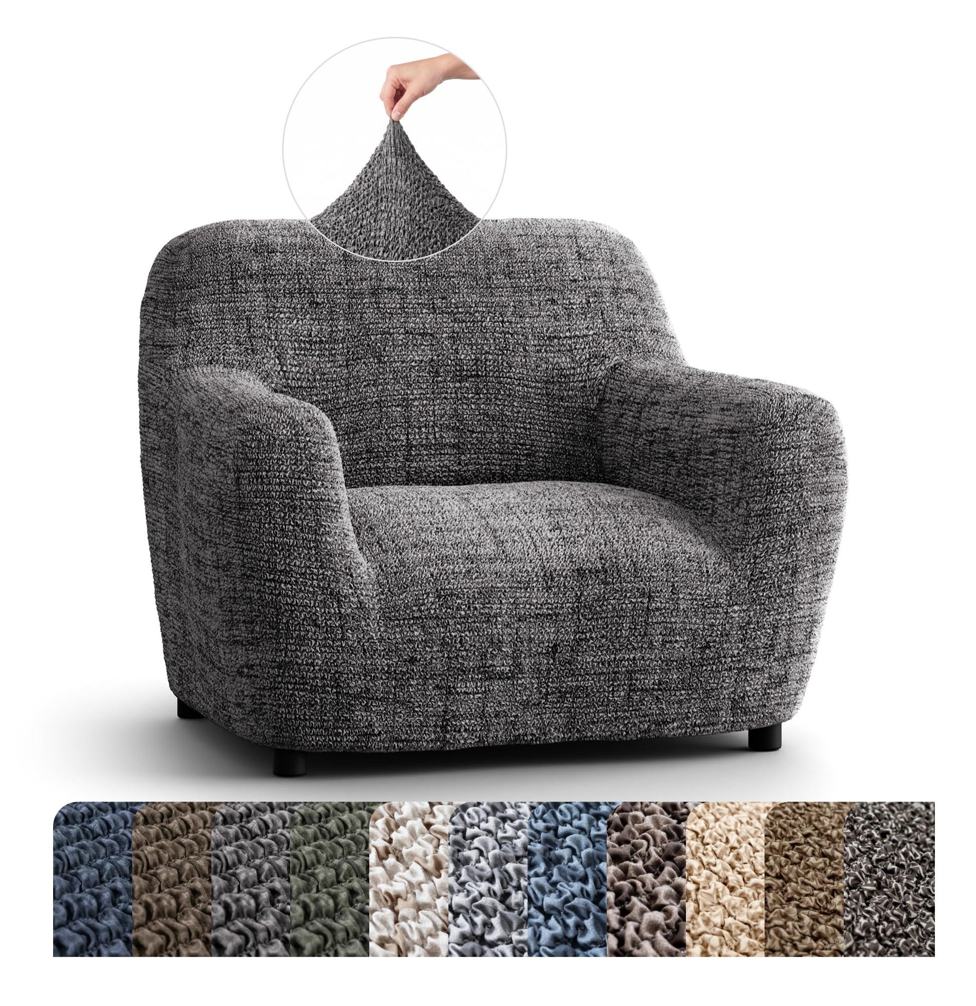 Mamma Mia Covers PAULATO BY GA.I.CO. Chair Cover - Stretch Armchair Slipcover - Armchair Cover for Pets and Kids - Soft Chair Slipcovers - Easy to Clean Furniture Protector - Microfibra Print - Vittoria Grey