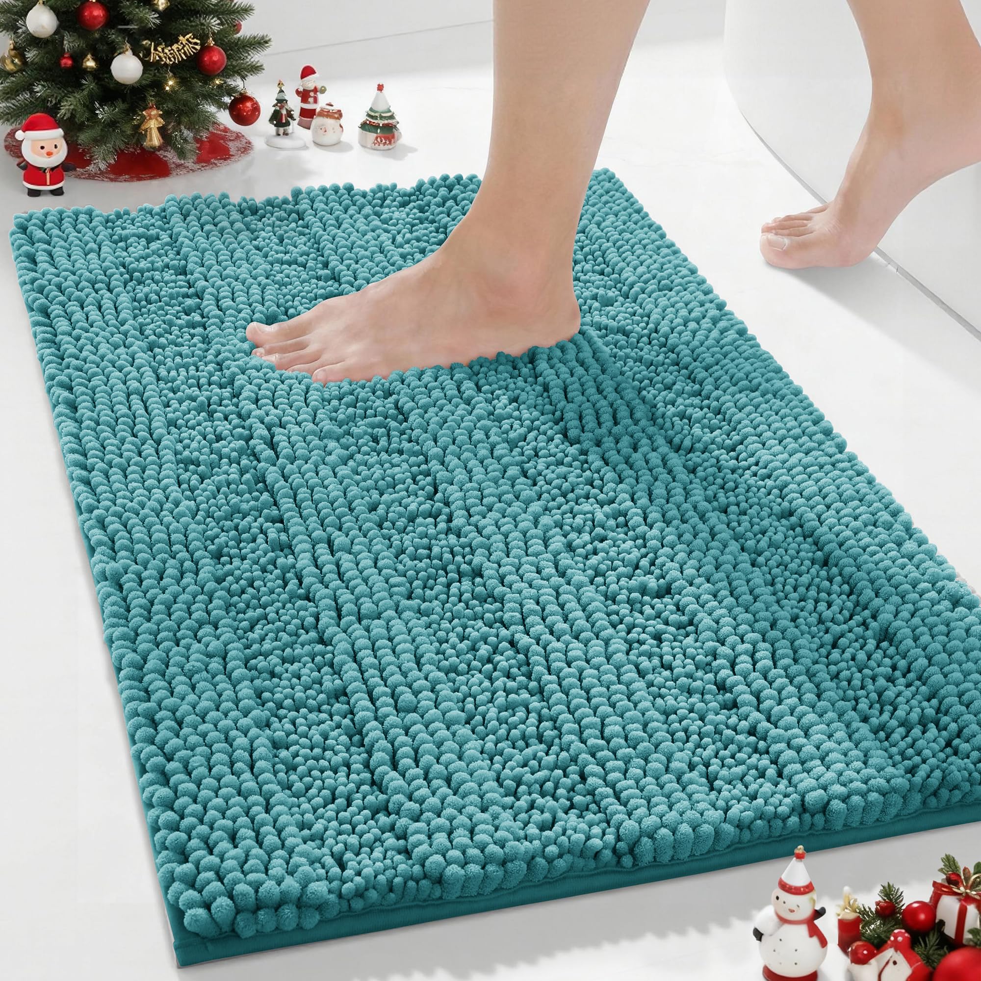 Yimobra Bathroom Rug Mat 24 x 17, Non Slip and Super Absorbent Bath Mat,Machine Washable Quick Dry,Ultra Plush Chenille Shower Rugs for Bathroom Floor Sink Tub and Shower Outside,Teal Blue