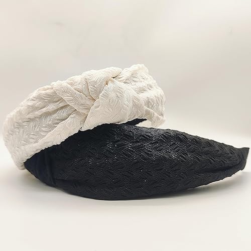 Miniatura 3 de Diademas anudadas para mujer, banda ancha antideslizante para la cabeza, bandas para la cabeza de moda, diadema negra y blanca, accesorios para el