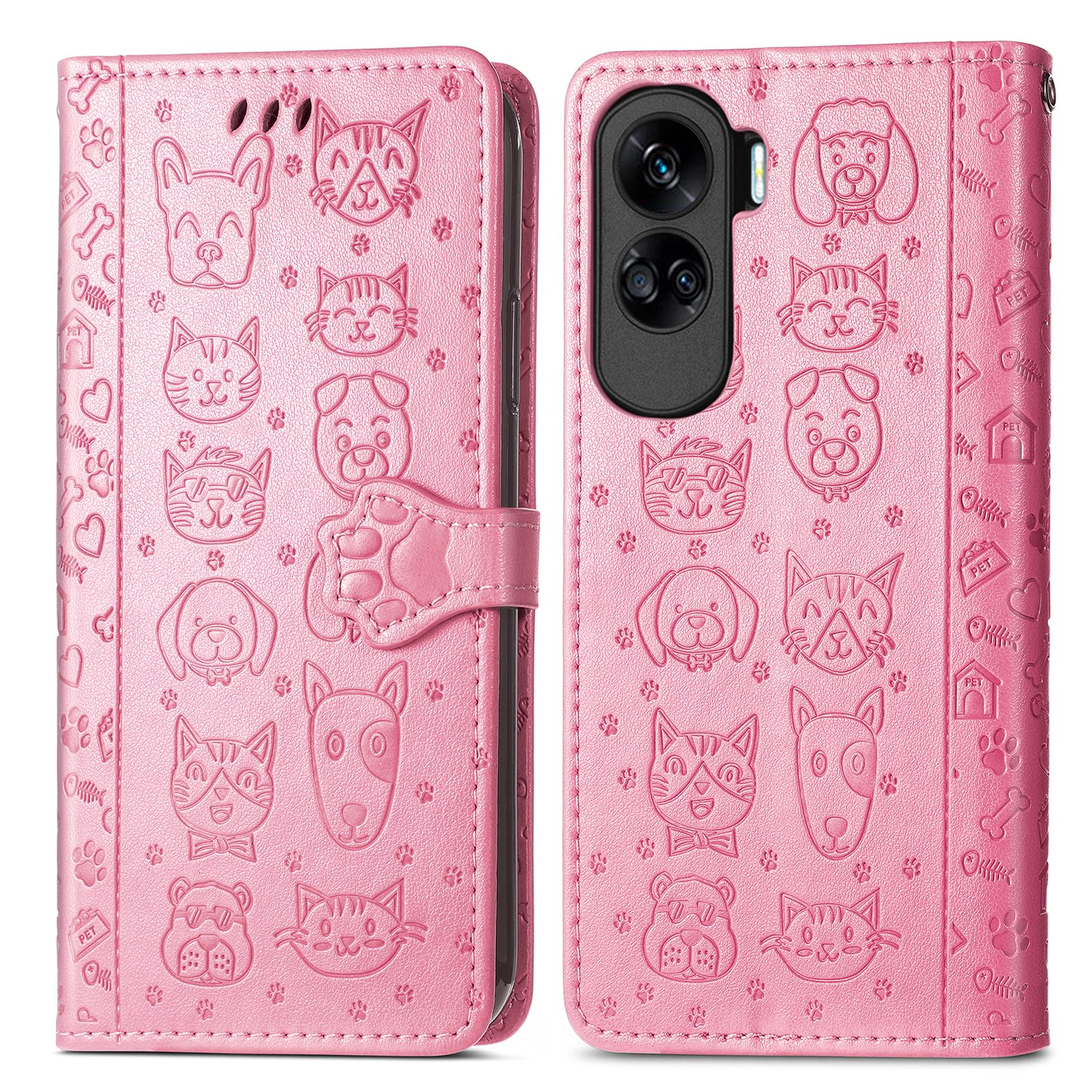 Custodia A Libro Portafoglio In PU Per Honor 90 Lite 5G – Design Mamma Gatta E Gattino, Con 3 Slot Carte E Chiusura Magnetica, Funzione Stand