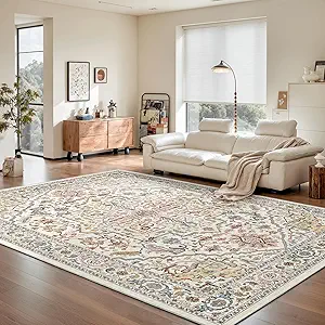 Rugland 5x7 Area Rugs - Stain Resistant Washable Rug, Anti Slip Rugs for Living Room, Vintage Tribal Area Rugs(Medallion 01-Multi, 5'x7')