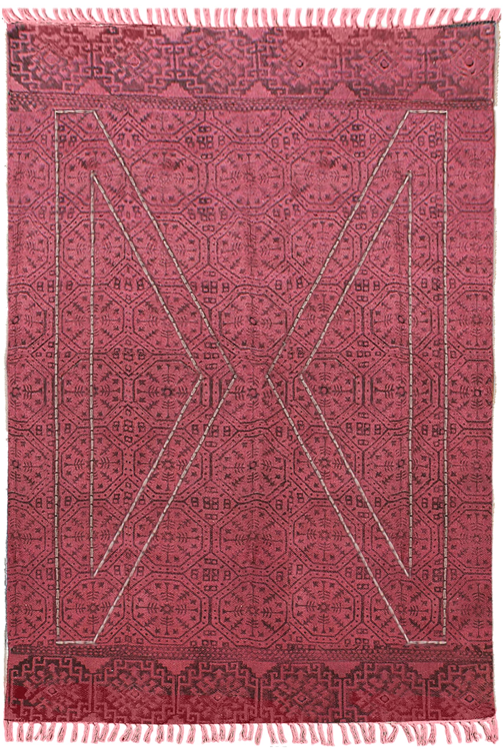 Tapis carré en coton Kilim à tissage plat Noir et rouge - 7 carrés