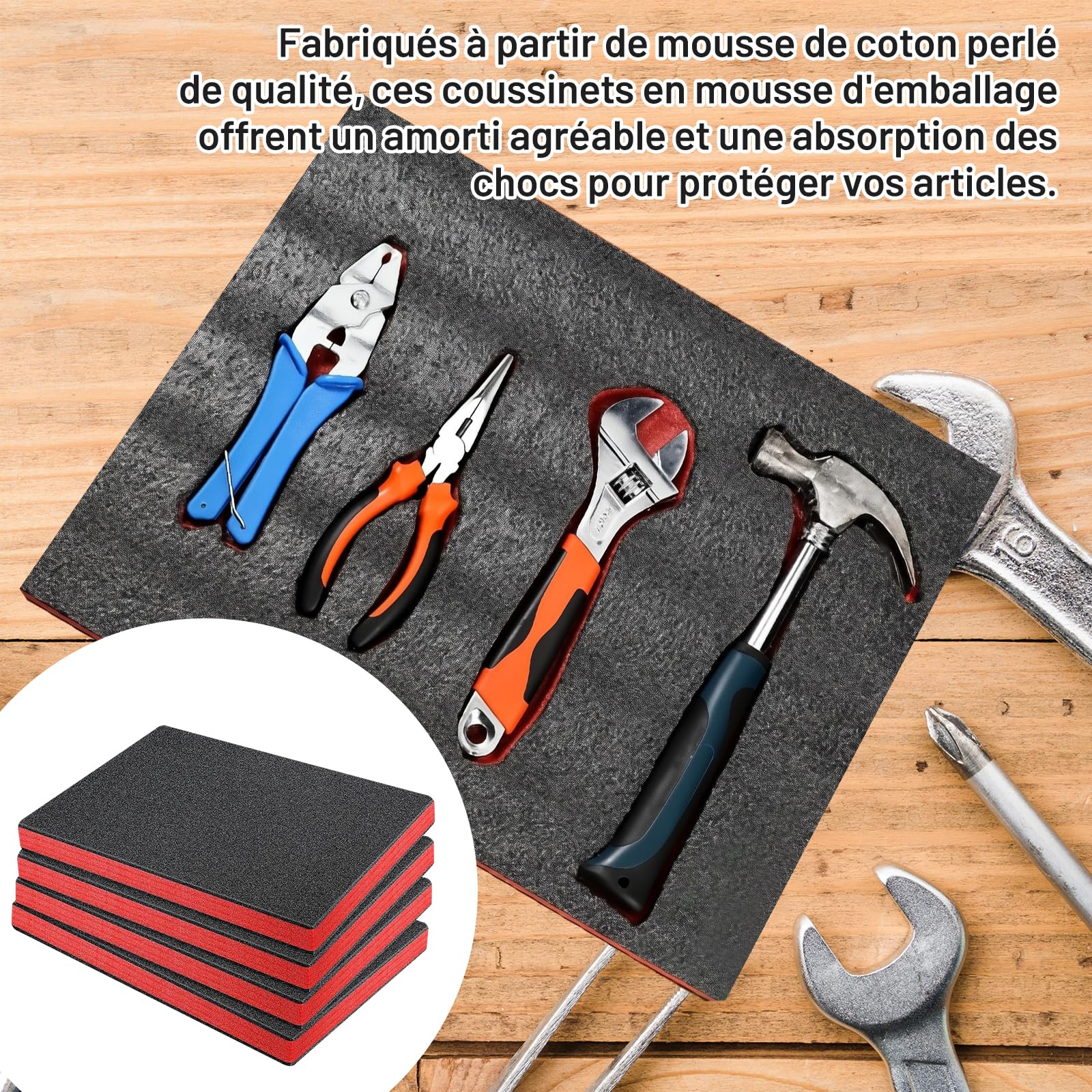 Lot de 4 Inserts en Mousse pour Boîte à Outils, Feuilles de Mousse 50x33.5x2.5 cm (20x13.2x1 inch), Découpe Personnalisée, Protection pour Outils et Objets Fragiles- 56 Cm X 45.5 Cm X