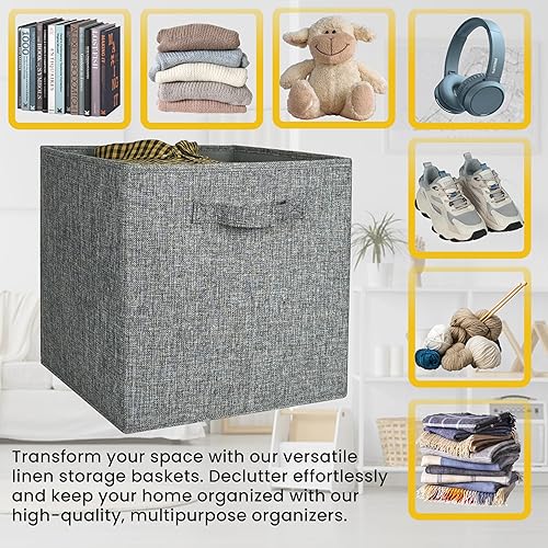 Miniatura 6 de Contenedores de almacenamiento de 13 x 13 x 13 pulgadas, cubos de almacenamiento de tela plegables grises, cubos de almacenamiento de 13 pulgadas, 4