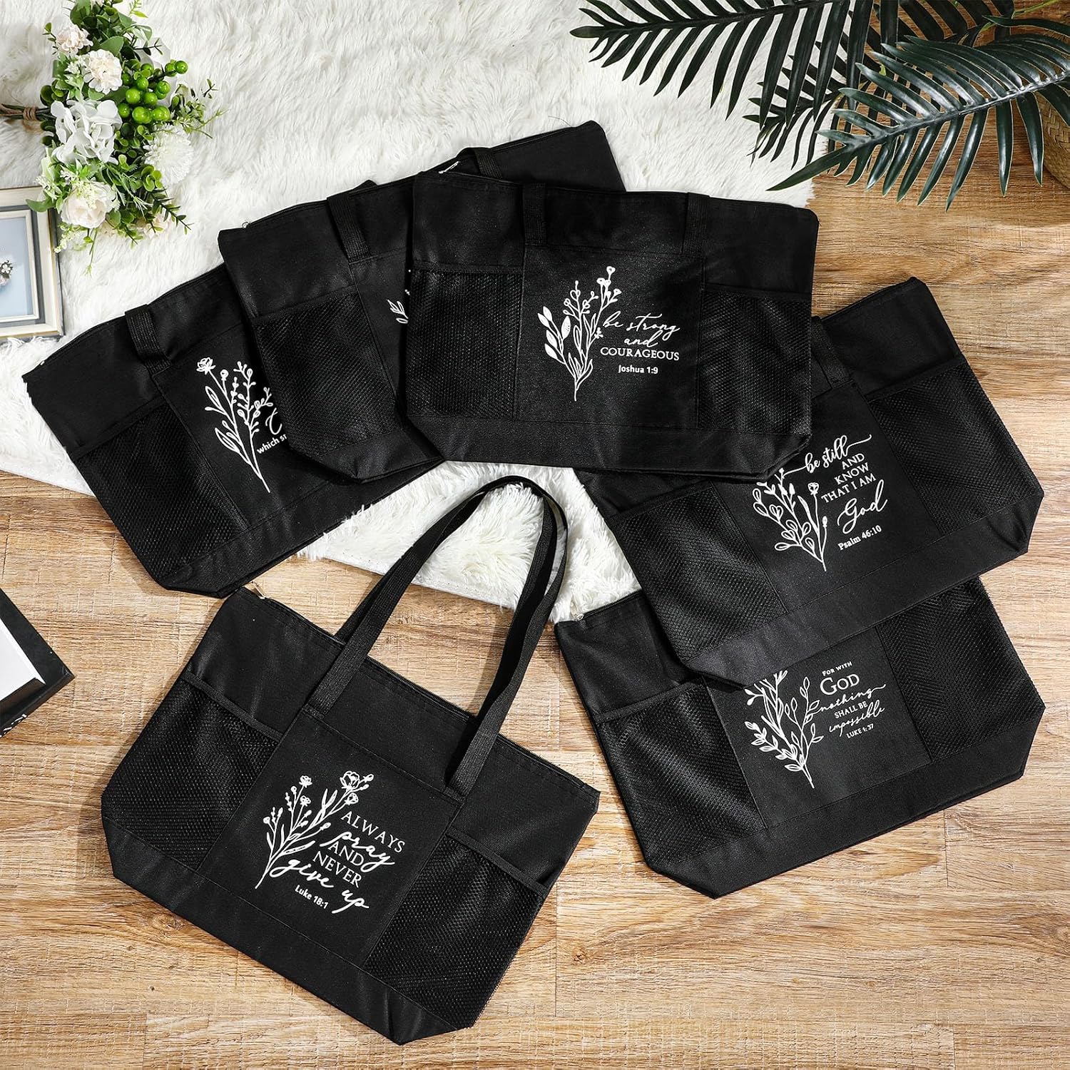 Paterr 6 Pcs Christian Bible Tote Bags with Zipper Bulk Inspirational Gift Pastor Appreciation Gift for Man Woman Gifts
