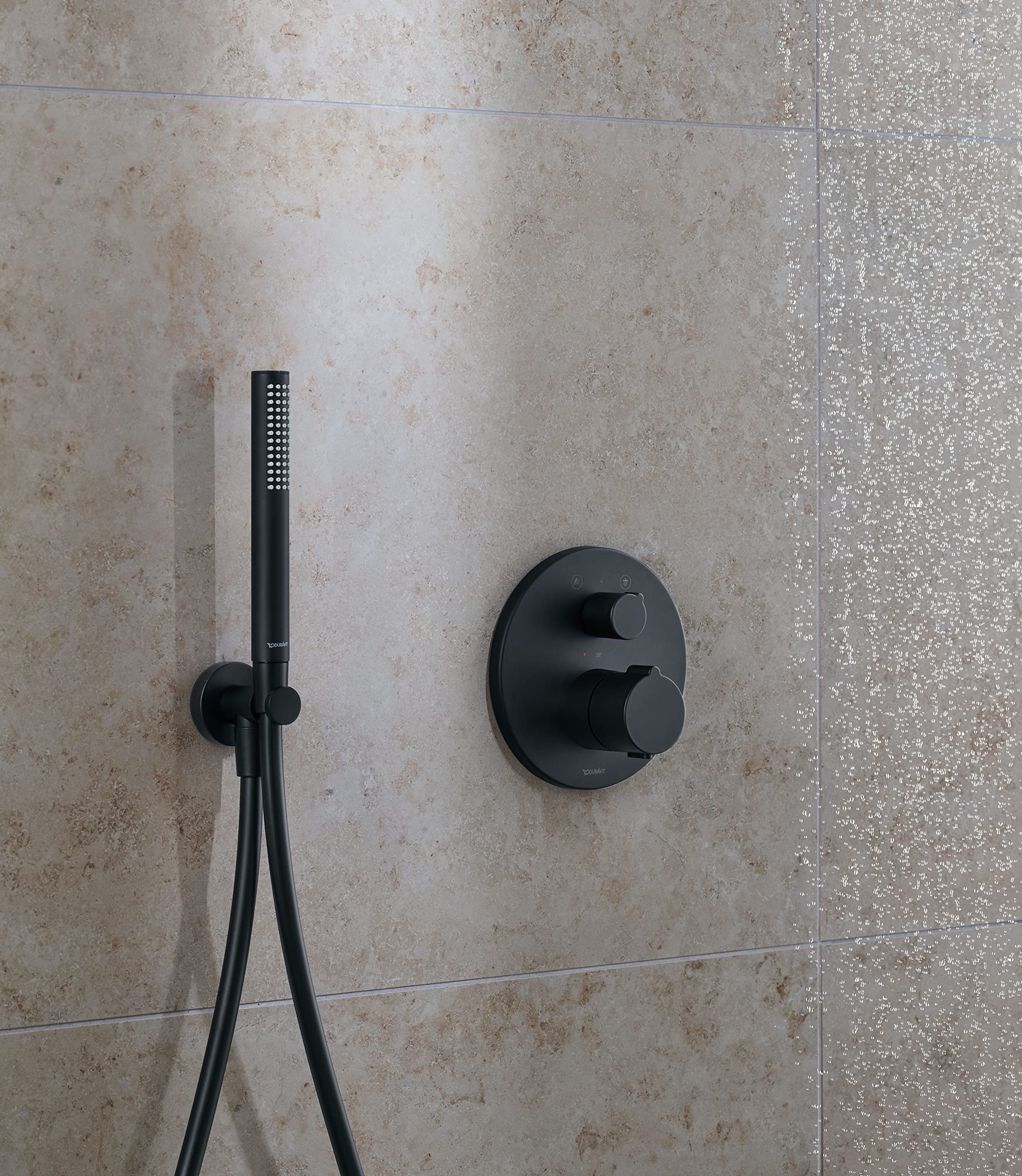 Duravit Universal Stabbrause, Duschkopf mit Strahlart Rain, Duschbrause rund, Handbrause mit reinigungsfreundlichen Silikonnoppen, Schwarz Matt