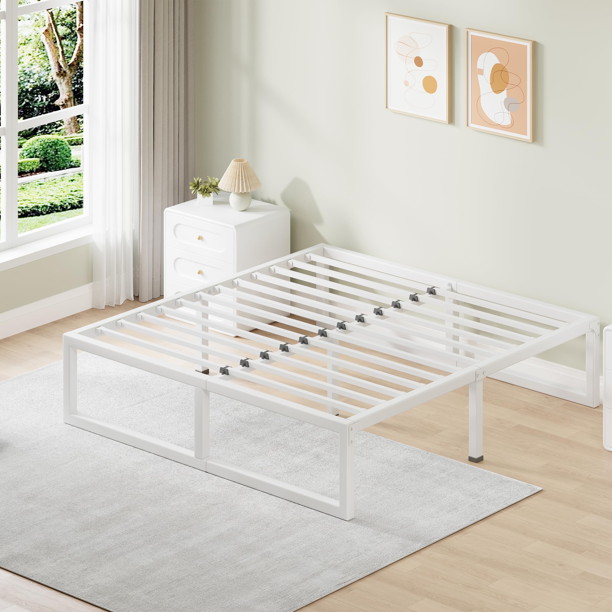 Cresyfu Queen Bed Frame, 18 Inch Metal Platform