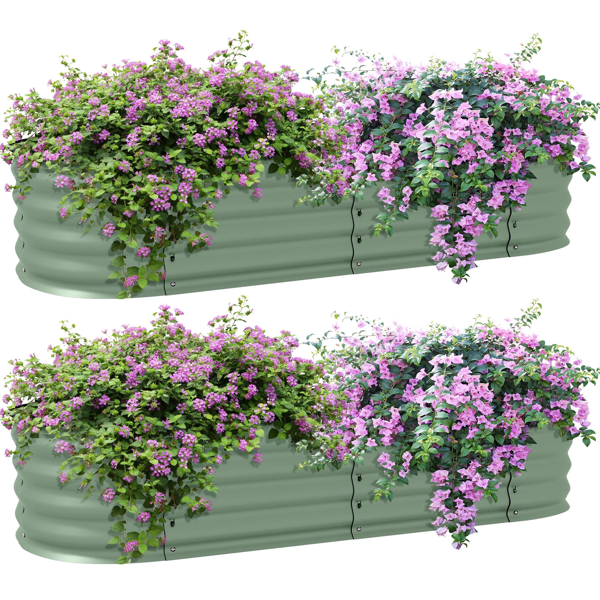 Outsunny Green Galvanised Raised Beds For Garden, Metal Elevated Planter Box With Safety Edging, Easy Diy For Growing Flowers, Herbs, Succulents, 150 X 62 X 30Cm, Pack Of 2,