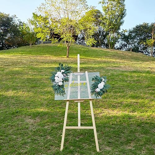 Miniatura 3 de AitnWoy Letrero de bienvenida de 28 pulgadas para ceremonia de boda, 2 piezas de flores artificiales para arco de boda, kit de flores de rosa para