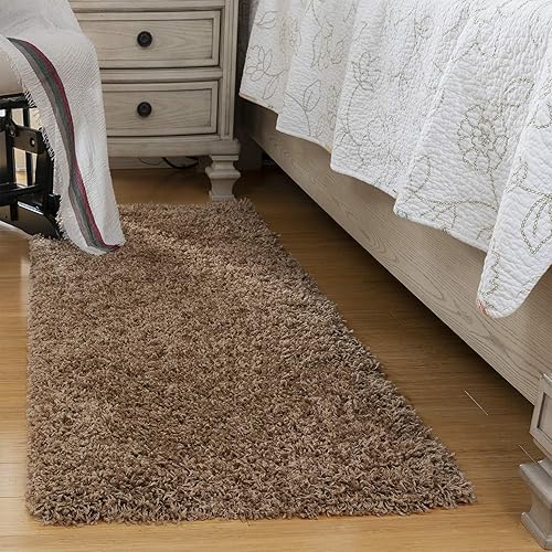 Ottomanson Solid Shag Collection Rugs, 2' x 5', Beige