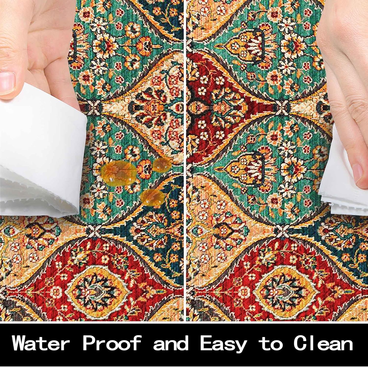 Moroccan Kitchen Rug Mats for Floor Cushioned Anti Fatigue Boho Vintage Kitchen Rugs Sets of 2 Red Yellow Non Slip Waterproof Comfort Memory Foam Standing Floor Mat for Laundry Sink Desk
