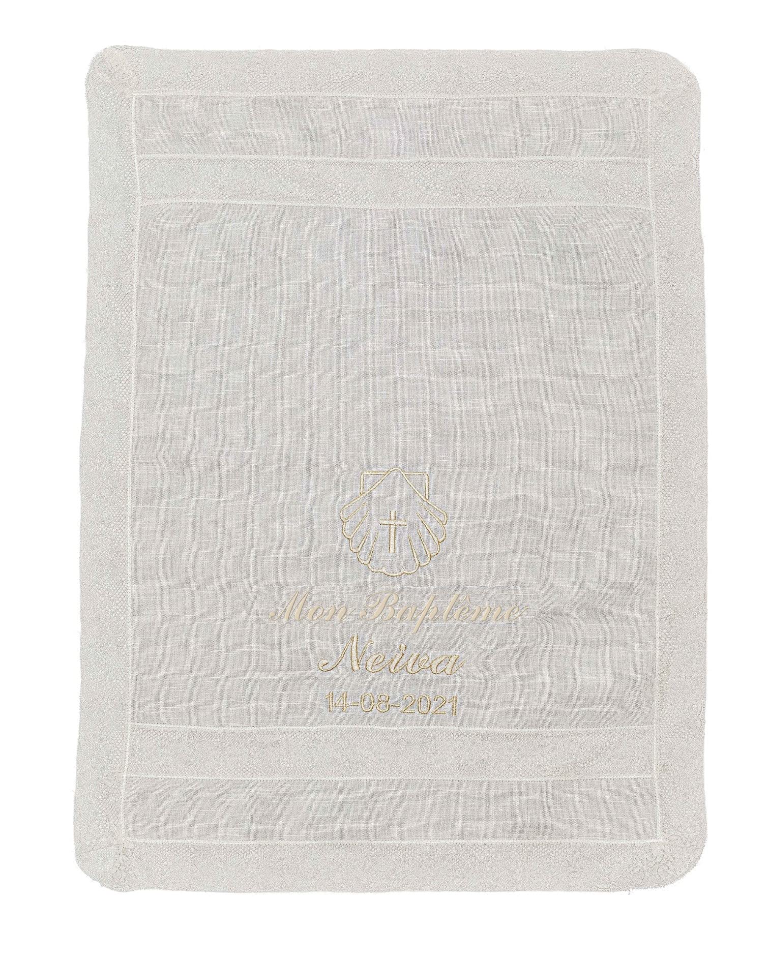 Kit de Luxe Baptême Personnalisé - Coffret Bois Cierge Mouchoir Coquille Brodés Modèle Paris Rose