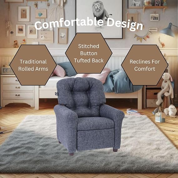 The Crew Furniture Traditional Kids Recliner Chair, Toddler Ages 1-5 Years, Polyester Linen, Gray