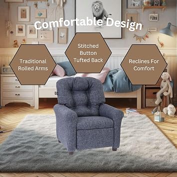 The Crew Furniture Traditional Kids Recliner Chair, Toddler Ages 1-5 Years, Polyester Linen, Gray
