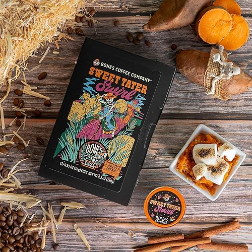 Miniatura 2 de Bones Coffee Company Tazas de café saborizadas Sweet Tater Swirl con sabor a malvavisco tostado y batatas  12 cápsulas de café de una sola porción