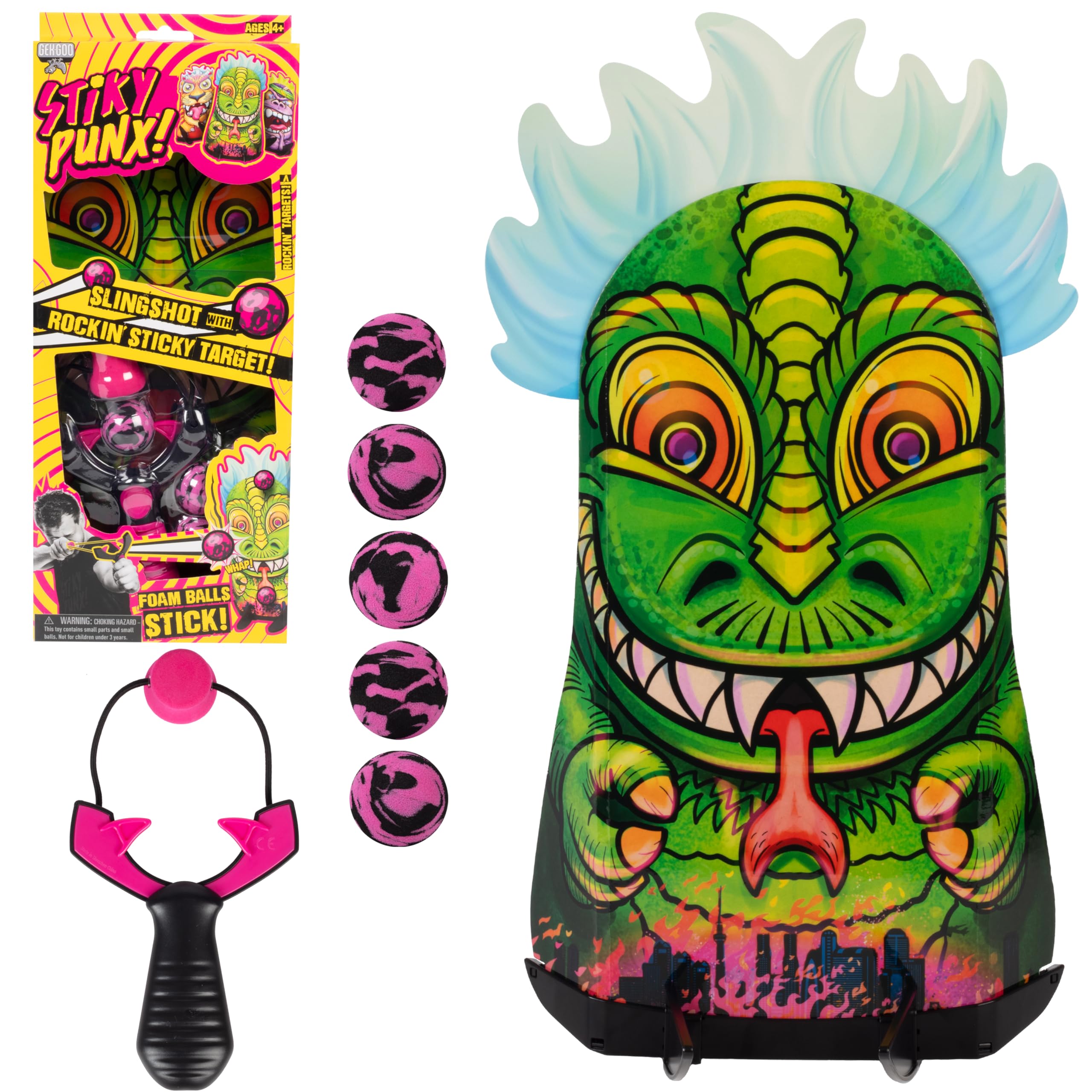 Hog WildStiky Punx Slingshot w/Target - Lizard - Portable Swiveling Target Challenge, Exciting Sling Shot Fun for All Ages, Test Your Skills Knocking Over Punx Targets Anytime & Anywhere