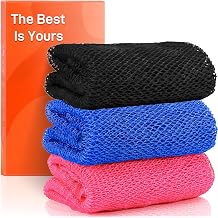 African Net Sponge Authentic 3 Pack, Your Daily Exfoliating Body Scrubber and Back Scrubber for Gentle Dead Skin Removal, Deep Cleansing, and Quick Drying Rose Red, Black, Dark Blu