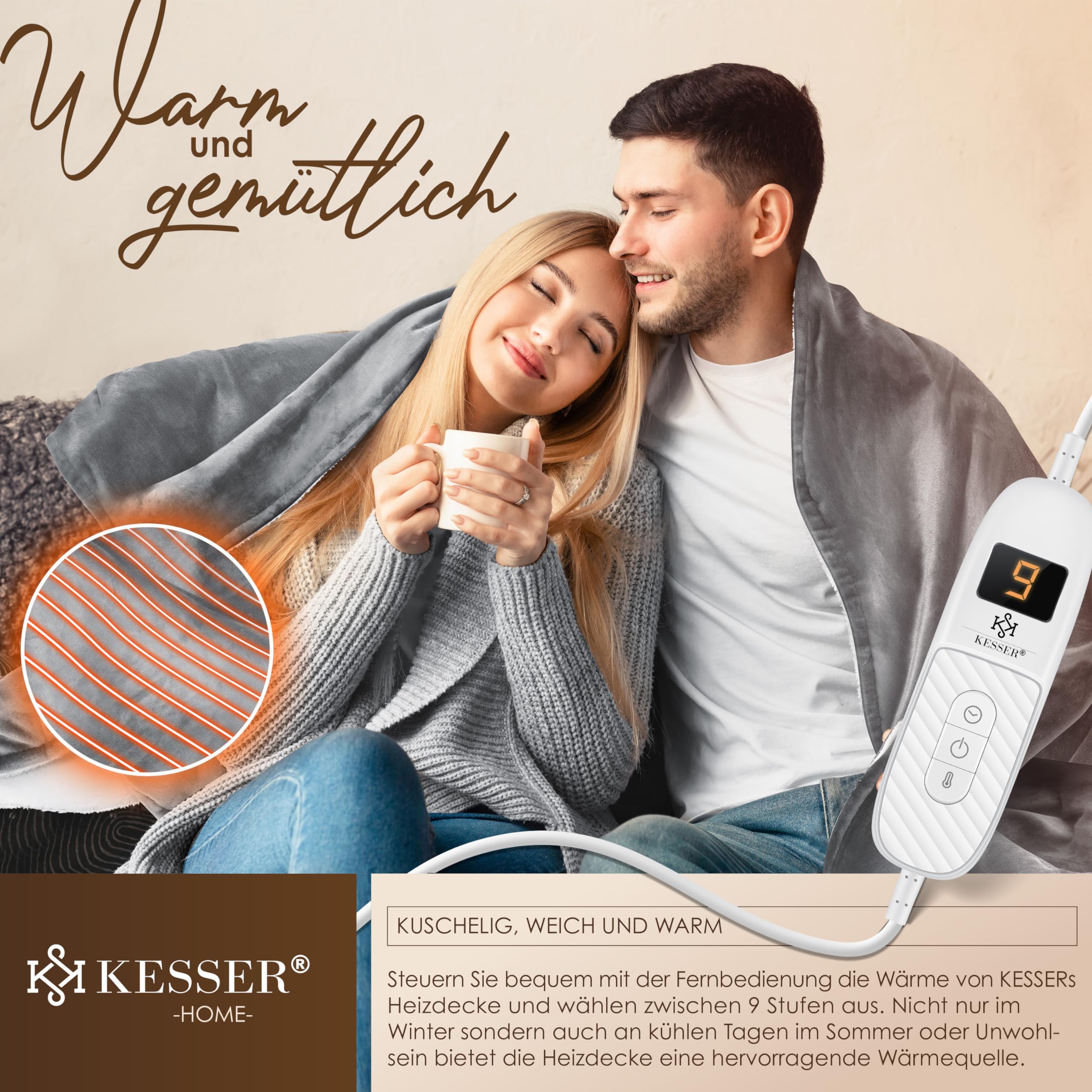 Coperta Riscaldante Elettrica 160x130cm - Pile Sherpa, Timer 9 Ore, 10 Livelli Calore - Foto 5