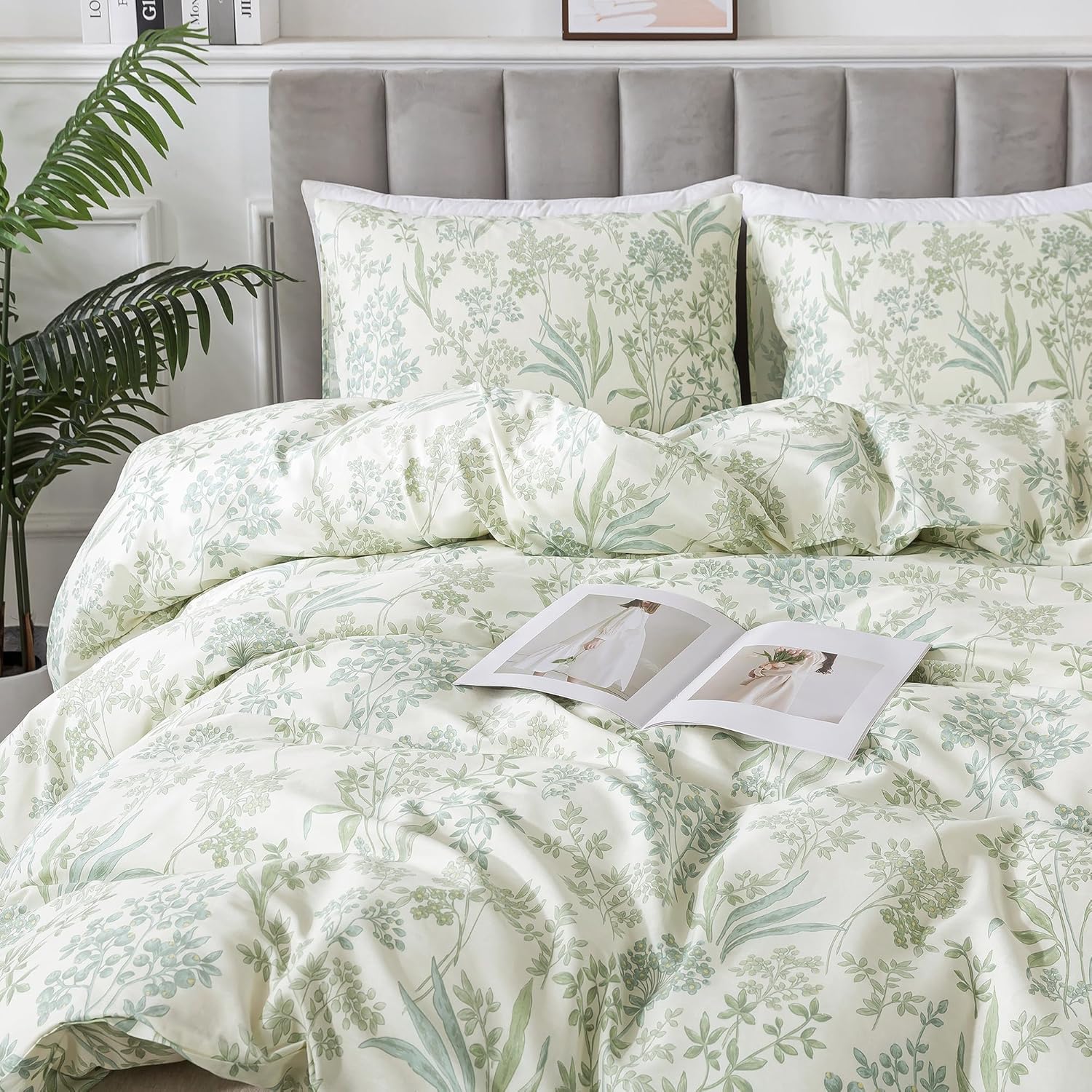 HoneiLife Cotton Duvet Cover Queen - Floral Comforter Cover 3-PC, Botanical Bedlinen Sets with Zipper Closure & Corner Ties, Wildflower Comforter Cover Sets - Image 8