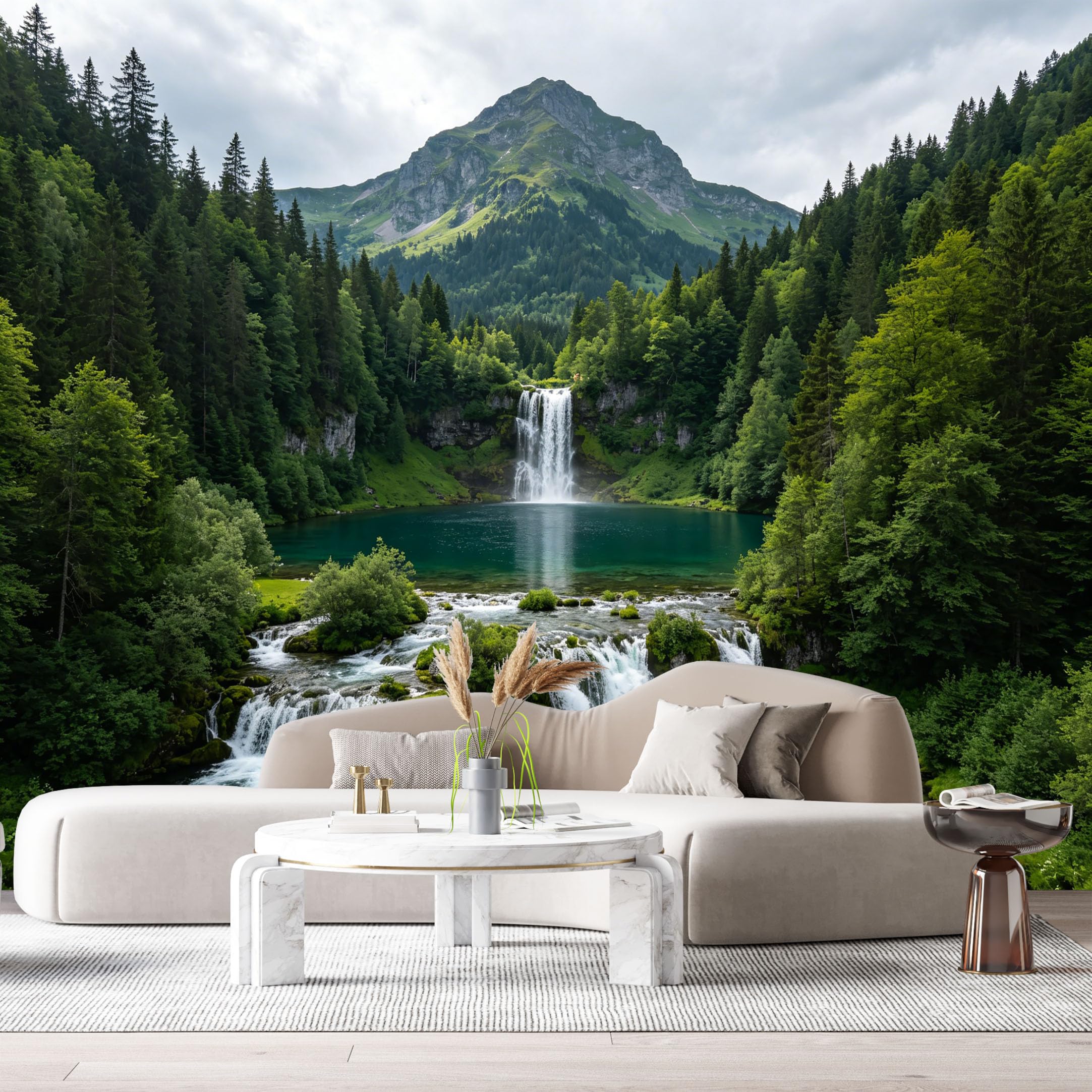 Custom Size Wall Murals Waterfall Lake Mountain Landscape Forest SelfAdhesive Wall Fabric Removable Large Wallpaper Photo for Living Room Interior Wall Decor Art