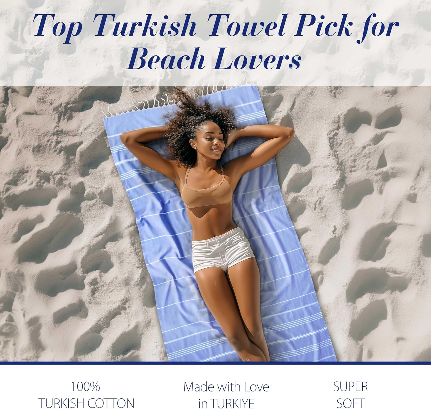 Cacala Lightweight and Thin Turkish Beach Towel 100% Cotton Sand-Free and Quick-Drying Goodness Perfect as an Extra Large Travel Towel, Beach Accessory, or Gift for Beach Lovers, 37 x 70